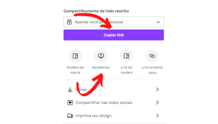 Canva Gratuito: Opções de compartilhamento