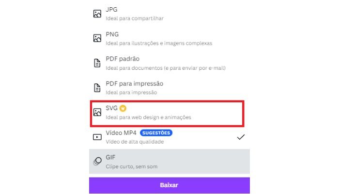 Vantagens do Canva Pro: Salvar imagem em SVG