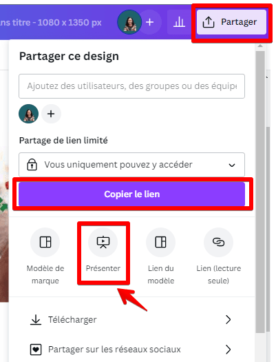 Canva Free : Options de partage