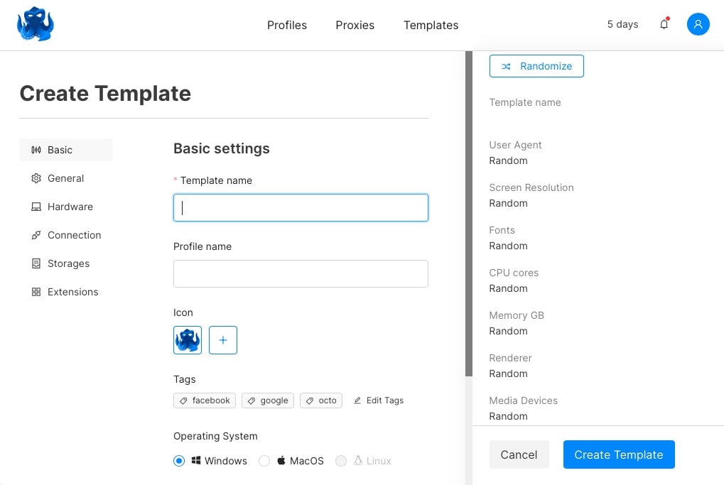 octo browser configure profiles
