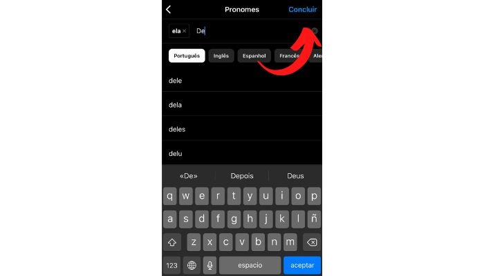 Inserindo os pronomes na Bio