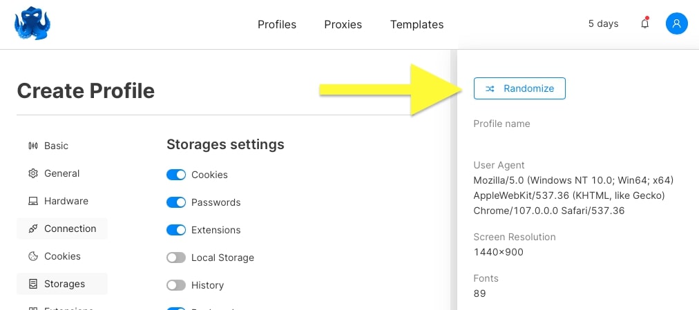 Randomize Profile Creation Octo Browser