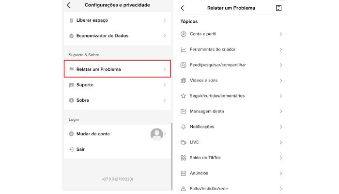 Como relatar um bug no TikTok