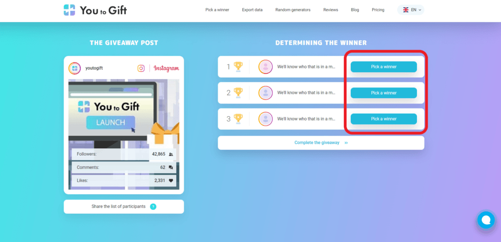 You To Instagram Giveaway Tool