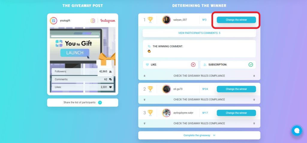 you to giveaway instagram tool