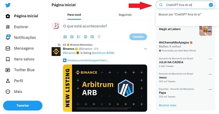 Busca do Twitter por ChatGPT