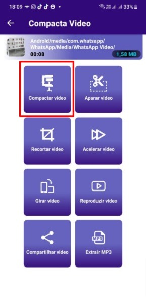 Compacta Video escolher compressao