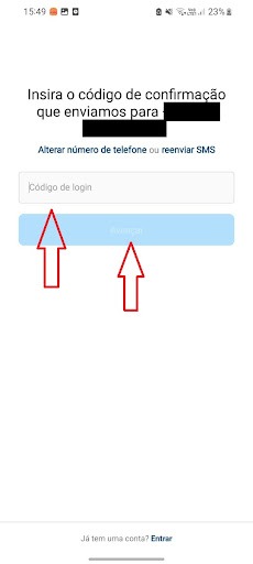 Digite o codigo de sms