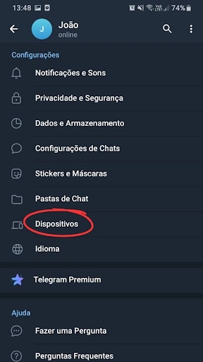 Entrando no Telegram via QrCode dispositivos