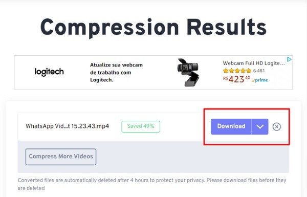Online Converter para compactar video para WhatsApp