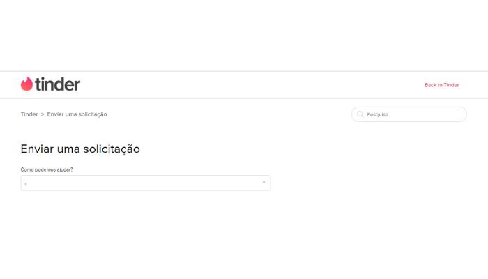Tinder Contato com o Suporte