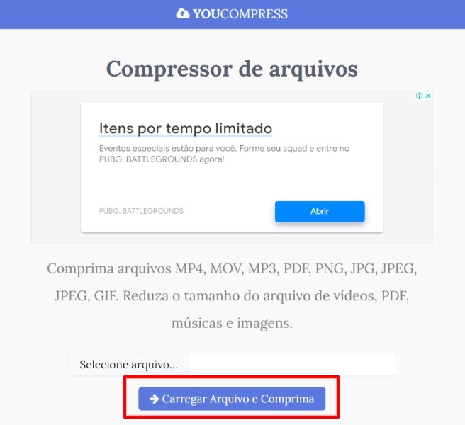 YouCompress compactar arquivo
