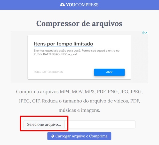 YouCompress selecione arquivo