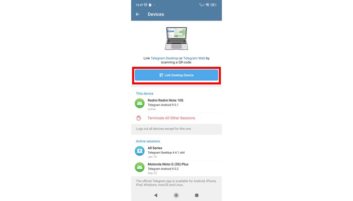link desktop device on android 