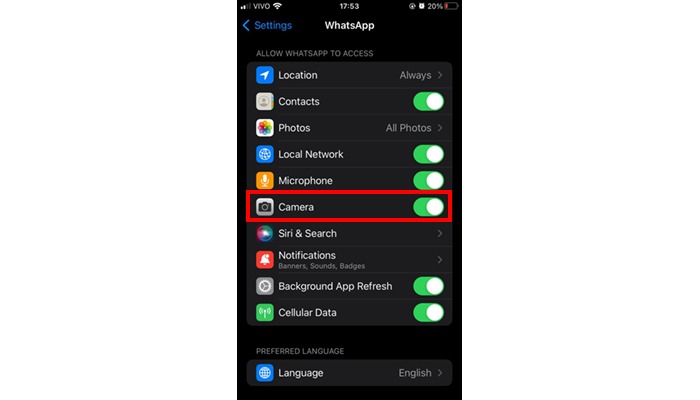 enable camera QR Code on WhatsApp