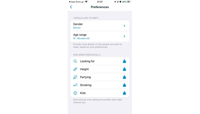 Search filters happn