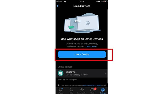 tap link a device QR Code on WhatsApp