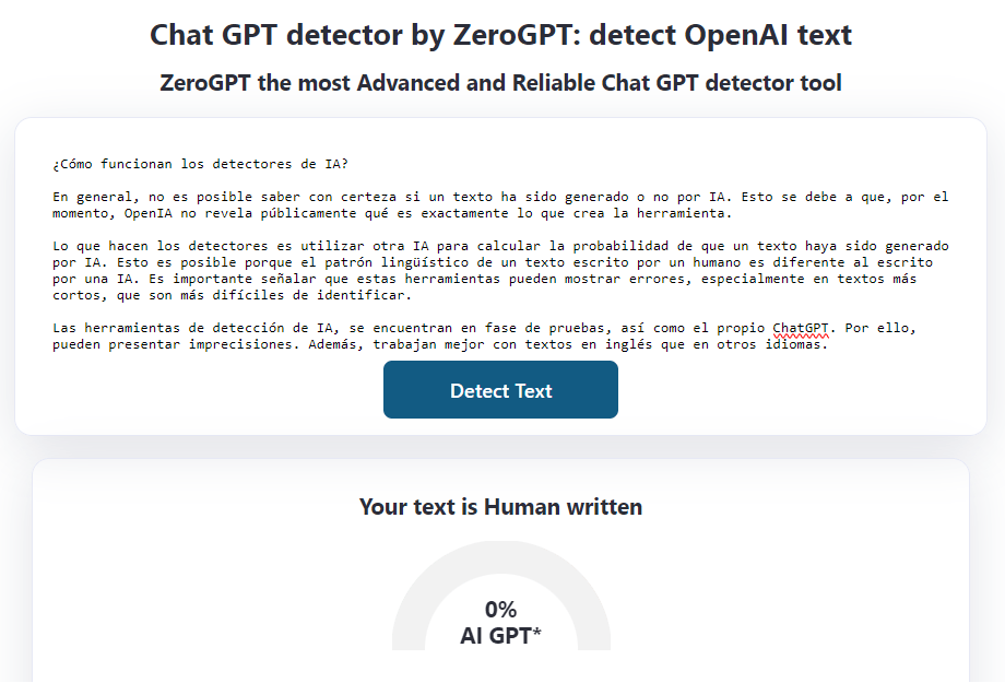zerogpt saber si texto fue escrito por chatgpt