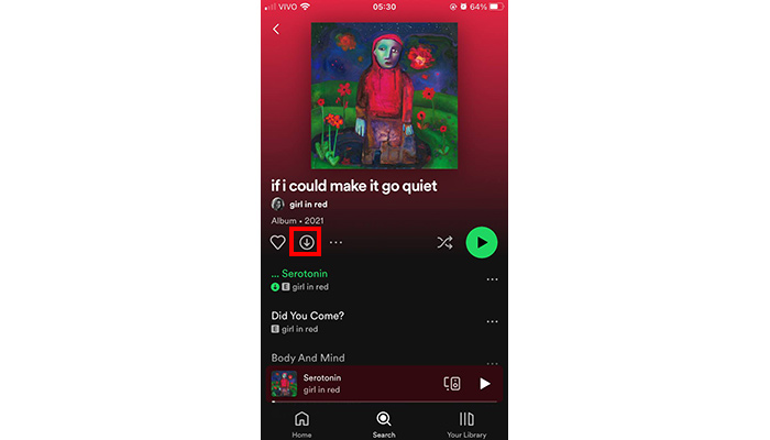 click the download button on Spotify to get music
