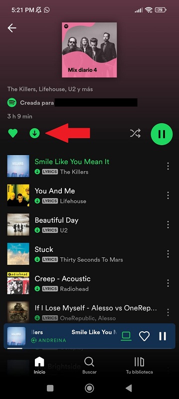 check verde de musica descargada spotify