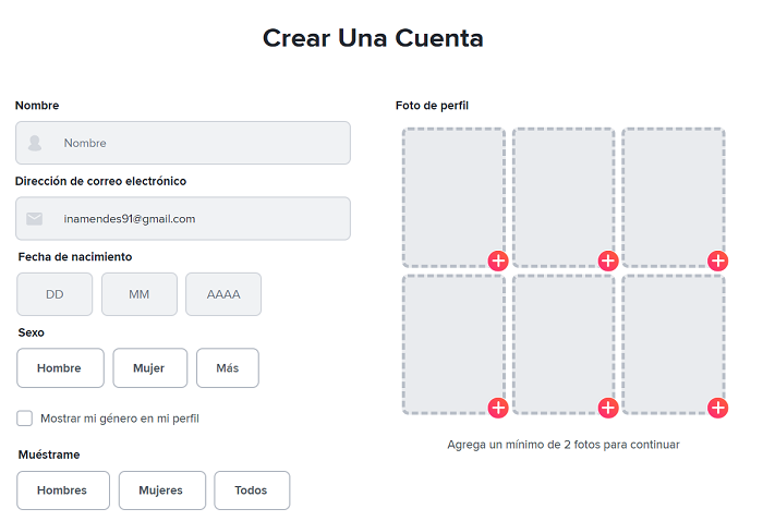 crear cuenta tinder