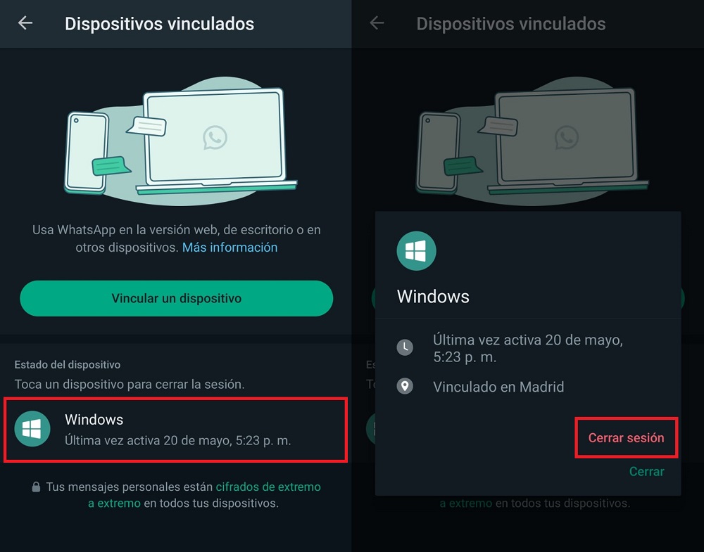 cerrar sesión vinculada whatsapp whatsapp clonado