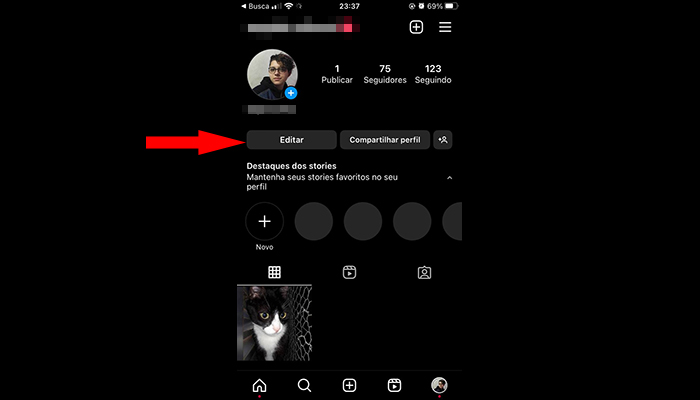 clique em editar Como colocar link na bio do Instagram