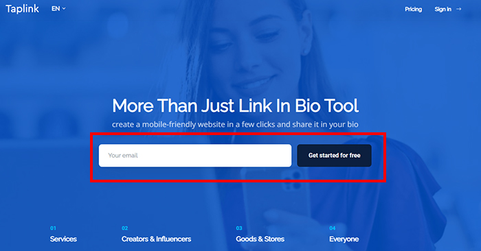Get started for free button 