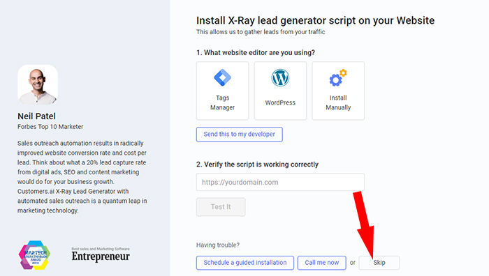 hit skip on mobilemonkey to create a chatbot