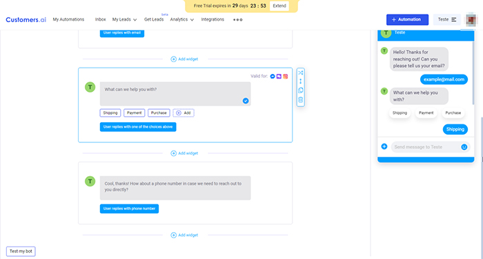 mobilemonkey chatbot options