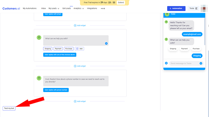 Now test your chatbot