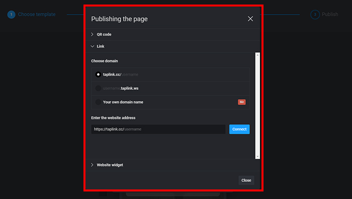 Publish options how to add a link to Instagram bio