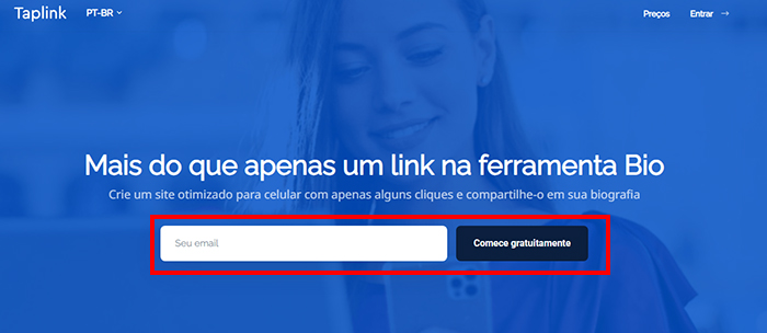 comece gratuitamente Taplink