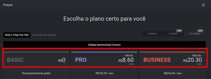 desconto aplicado Taplink