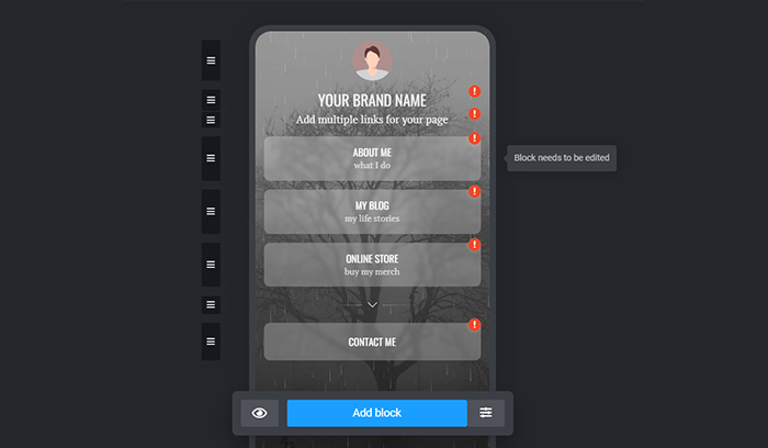 add blocks and edit Taplink 