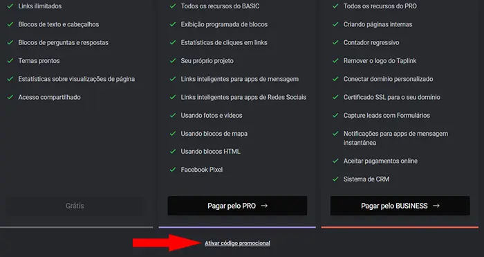 clique em ativar código Taplink clique em ativar código Taplink