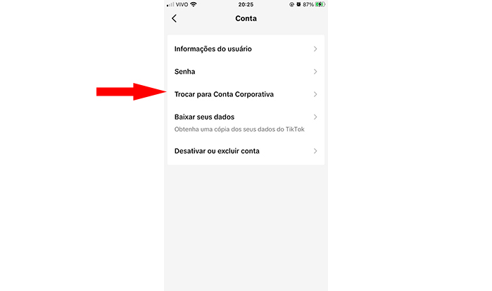 trocar para conta corporativa colocar link na bio do TikTok