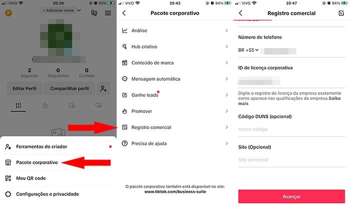 registro comercial colocar link na bio do TikTok