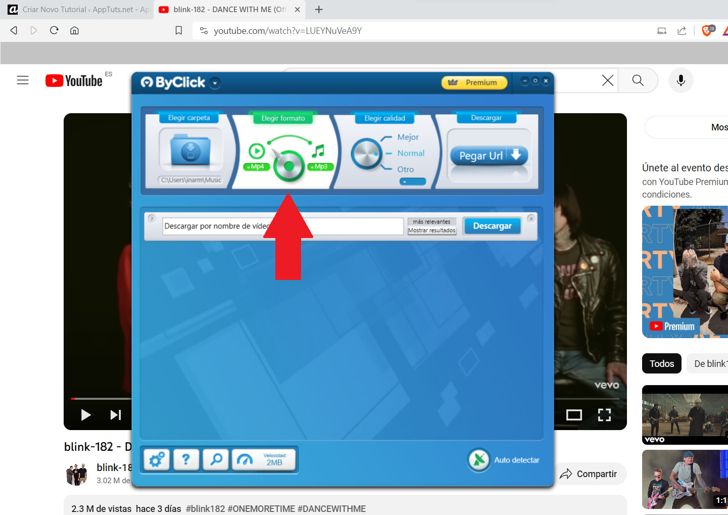 cambiar formato en byclick downloader