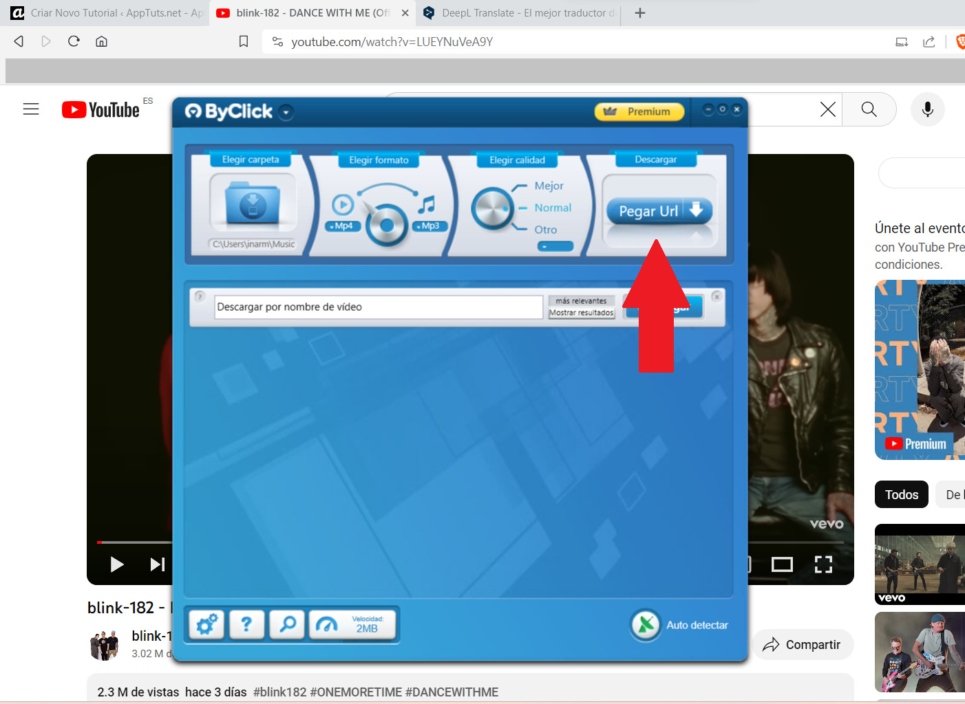 pegar url y descargar video en byclick downloader descargar videos youtube mp4