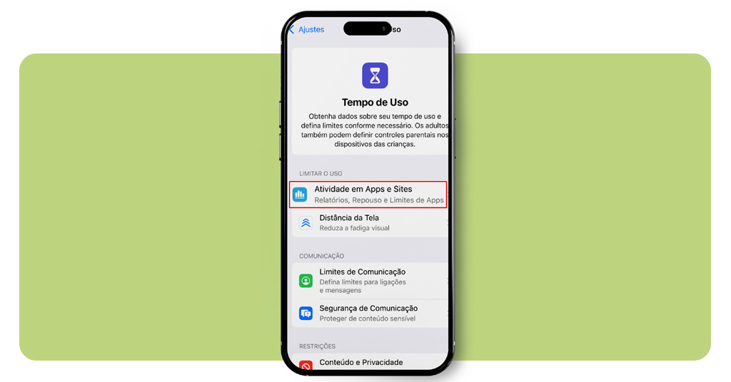 Tempo de uso de tela do celular